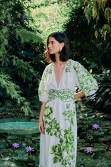 Off-White Green Floral Cascade LENZING™ ECOVERO™ Euroflax™ Midi Dress