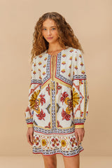 Off-White Marys Tiles LENZING™ ECOVERO™ Euroflax™ Mini Dress