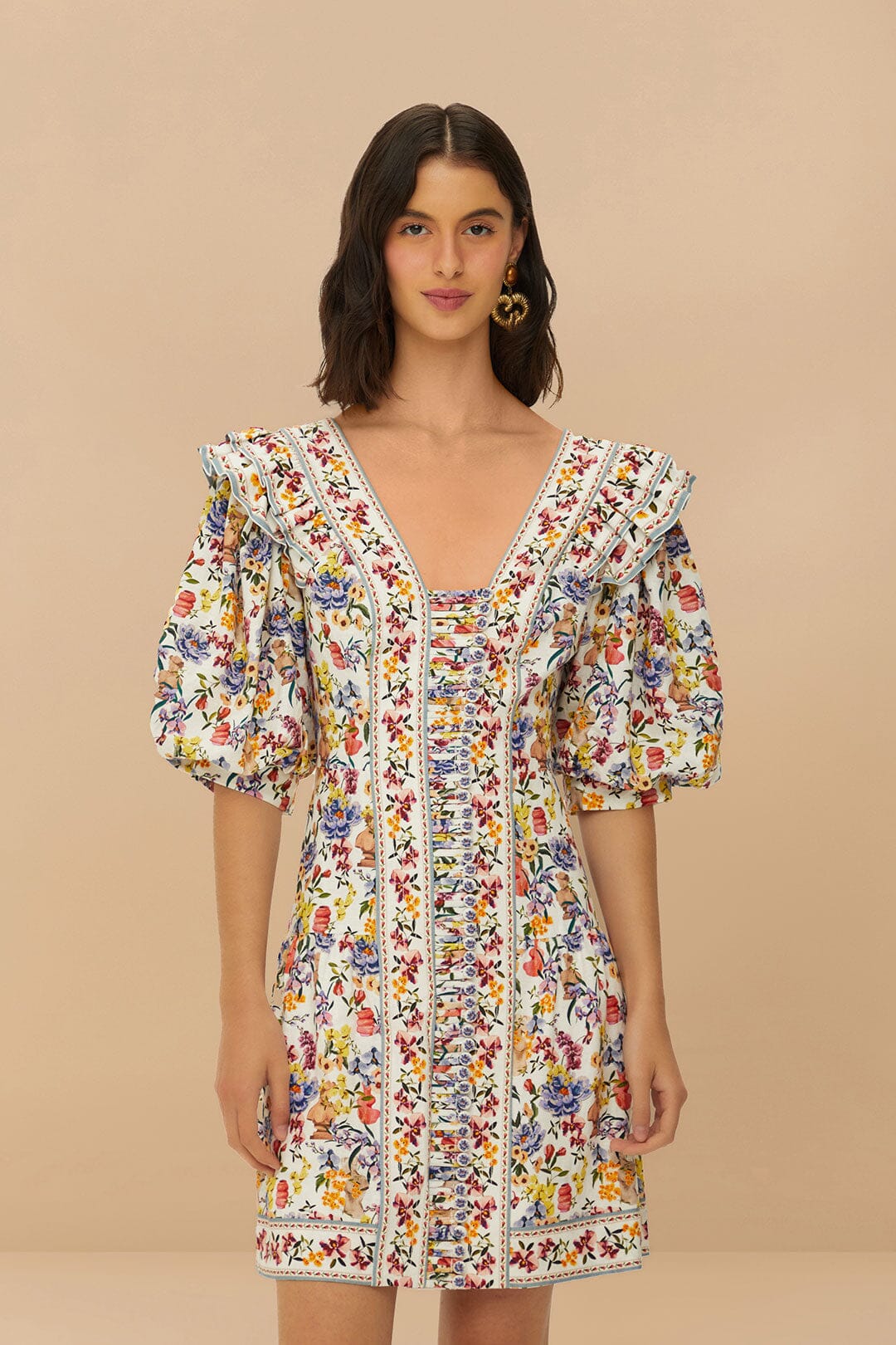 Off-White Greek Garden LENZING™ ECOVERO™ Euroflax™ Mini Dress