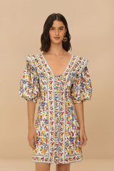 Off-White Greek Garden LENZING™ ECOVERO™ Euroflax™ Mini Dress