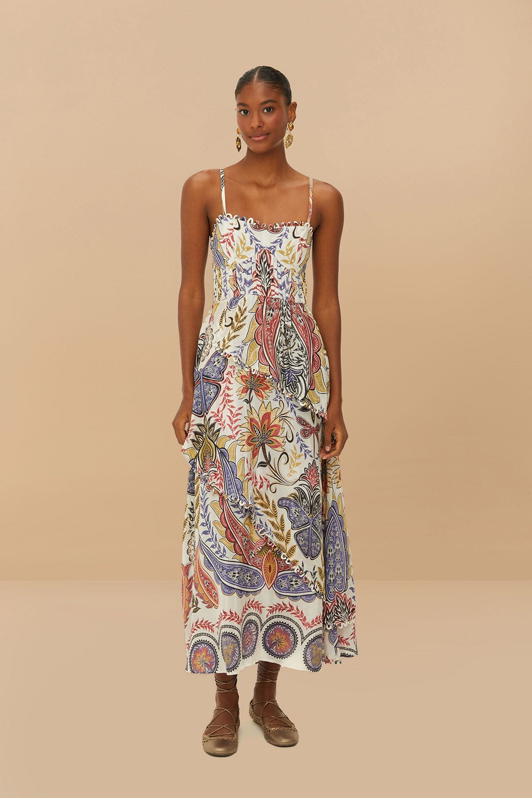 Off-White Boho Glam Loopy Trim Maxi Dress