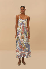 Off-White Boho Glam Loopy Trim Maxi Dress