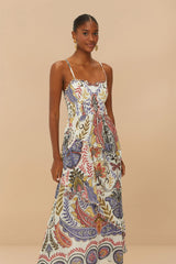 Off-White Boho Glam Loopy Trim Maxi Dress