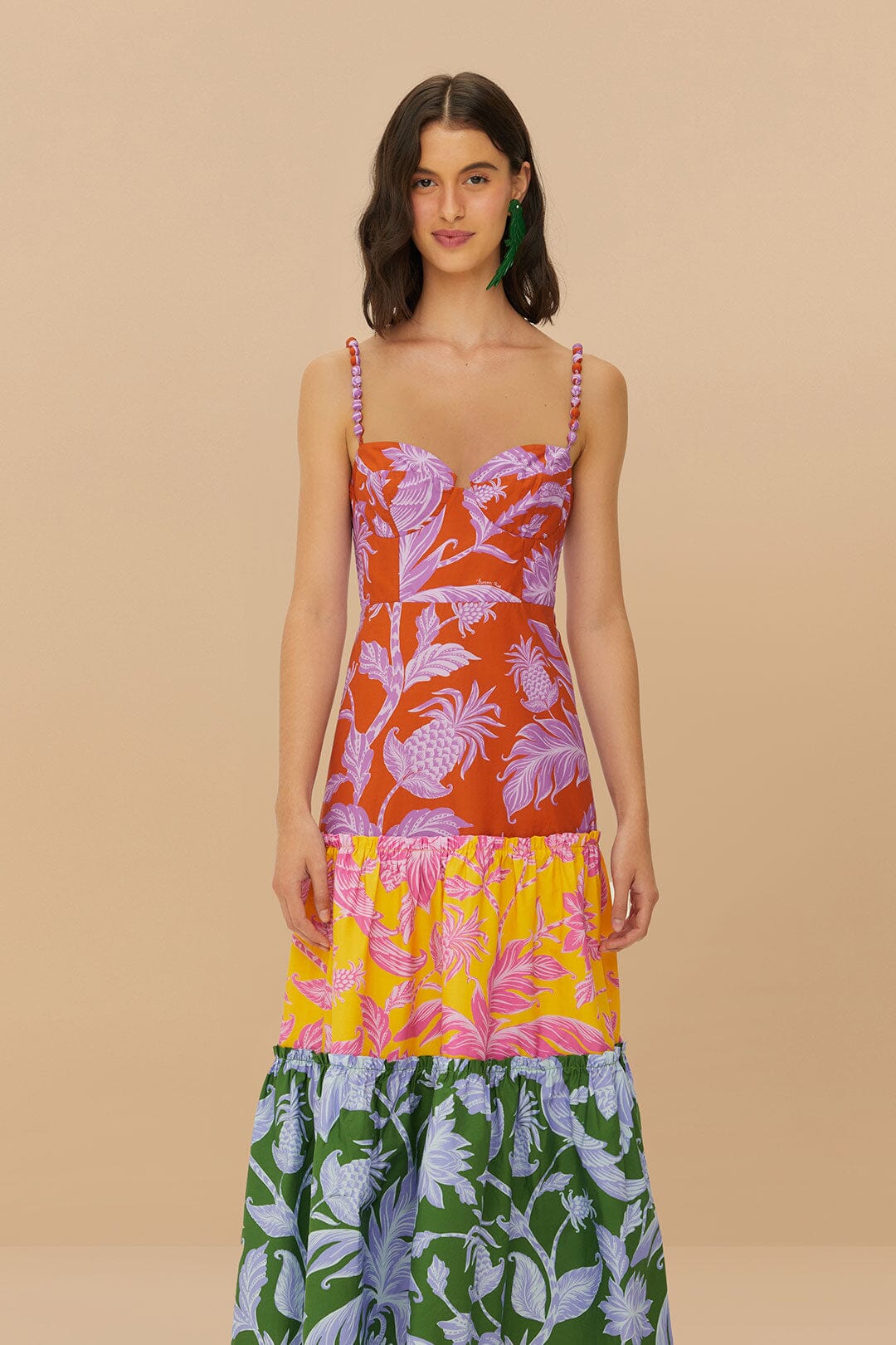 Mixed Tropical Swing Sleeveless Midi Dress