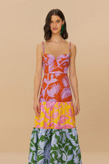 Mixed Tropical Swing Sleeveless Midi Dress