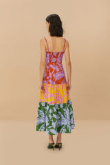 Mixed Tropical Swing Sleeveless Midi Dress