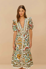 Off-White Botanicals Belted Midi Dress