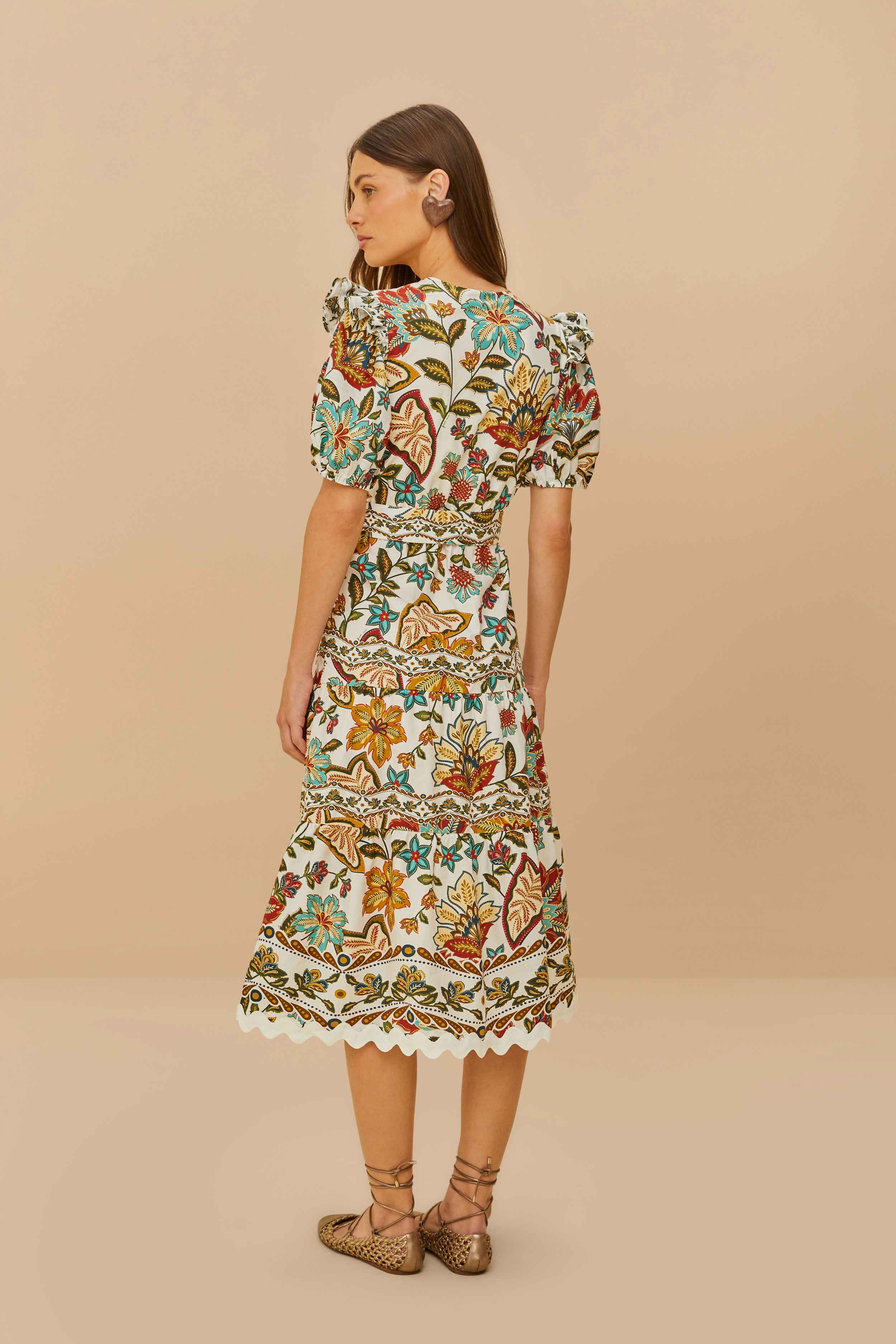 Off-White Botanicals Belted Midi Dress