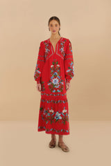 Red Sweet Bloom Bouquet LENZING™ ECOVERO™ Euroflax™ Midi Dress