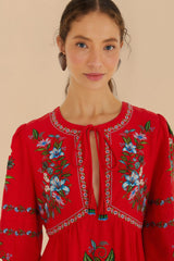 Red Sweet Bloom Bouquet LENZING™ ECOVERO™ Euroflax™ Midi Dress