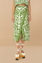Green Delicate Tapestry LENZING™ ECOVERO™ Euroflax™ Midi Skirt