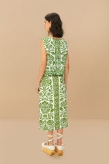 Green Delicate Tapestry LENZING™ ECOVERO™ Euroflax™ Midi Skirt