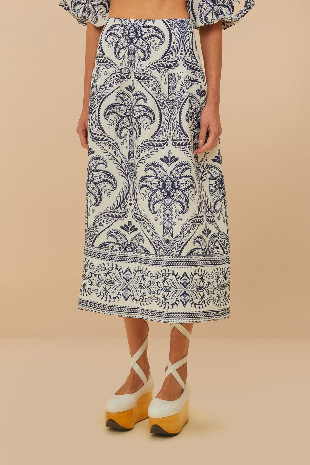 Off-White Tropical Cameo Euroflax™ Premium Linen Midi Skirt
