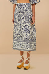 Off-White Tropical Cameo Euroflax™ Premium Linen Midi Skirt
