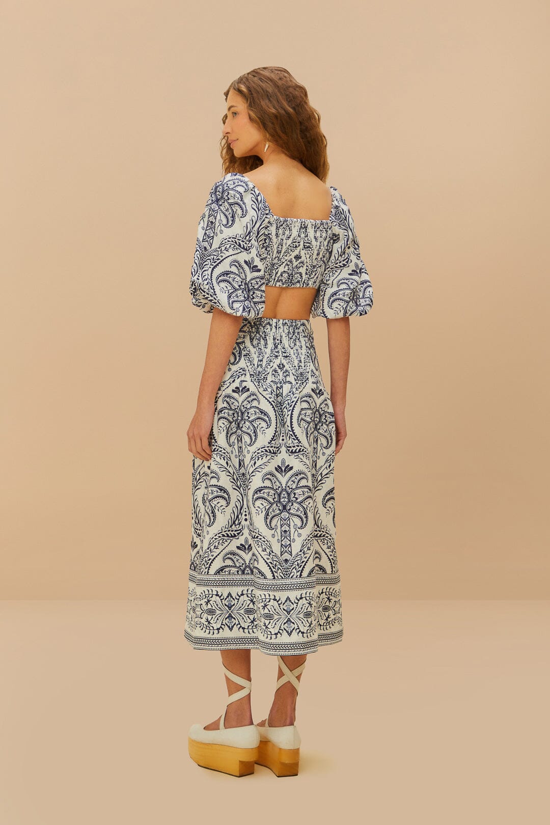 Off-White Tropical Cameo Euroflax™ Premium Linen Midi Skirt