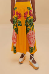 Yellow Spring Awakening Organic Cotton Midi Skirt