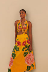 Yellow Spring Awakening Organic Cotton Midi Skirt