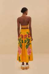 Yellow Spring Awakening Organic Cotton Midi Skirt