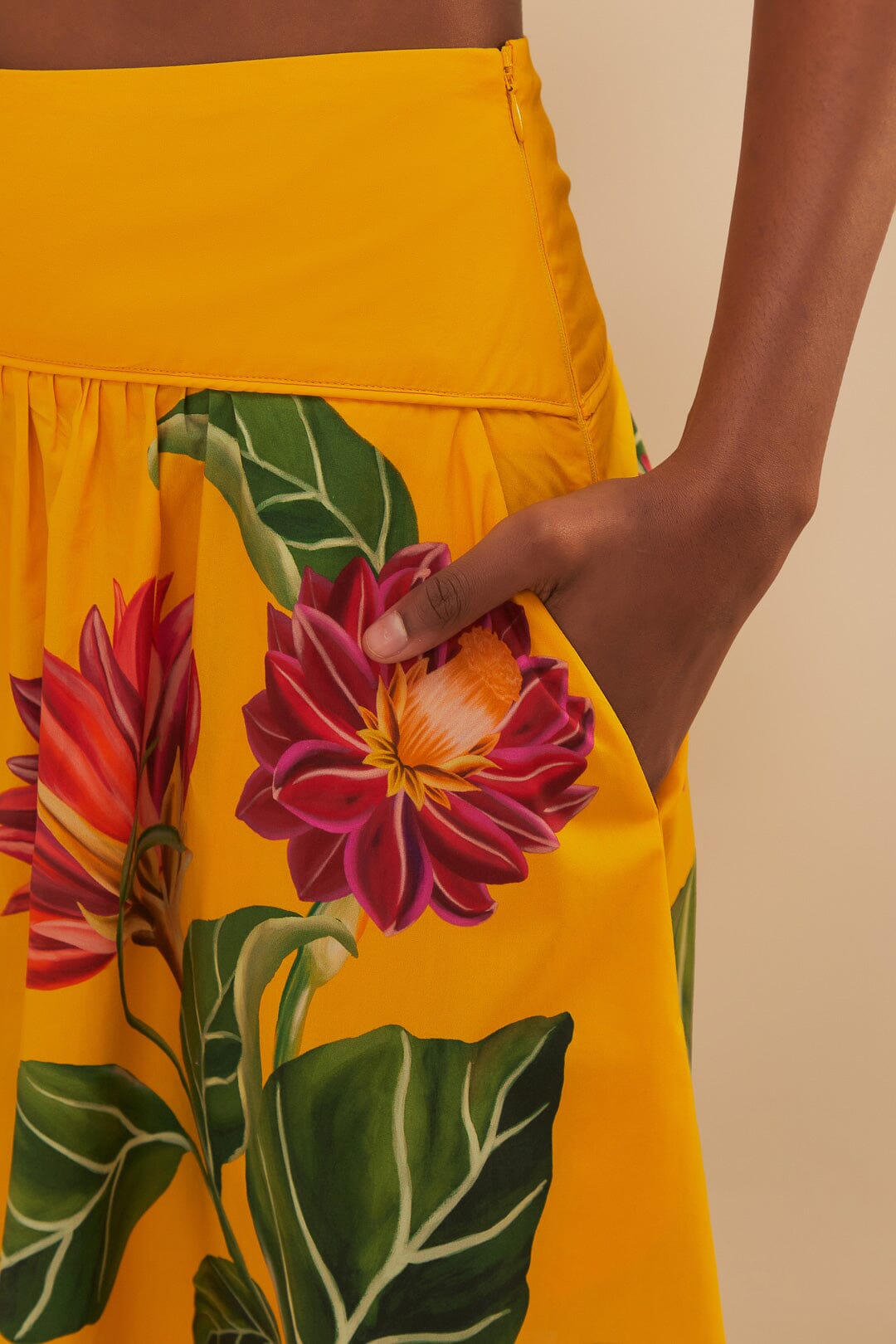 Yellow Spring Awakening Organic Cotton Midi Skirt