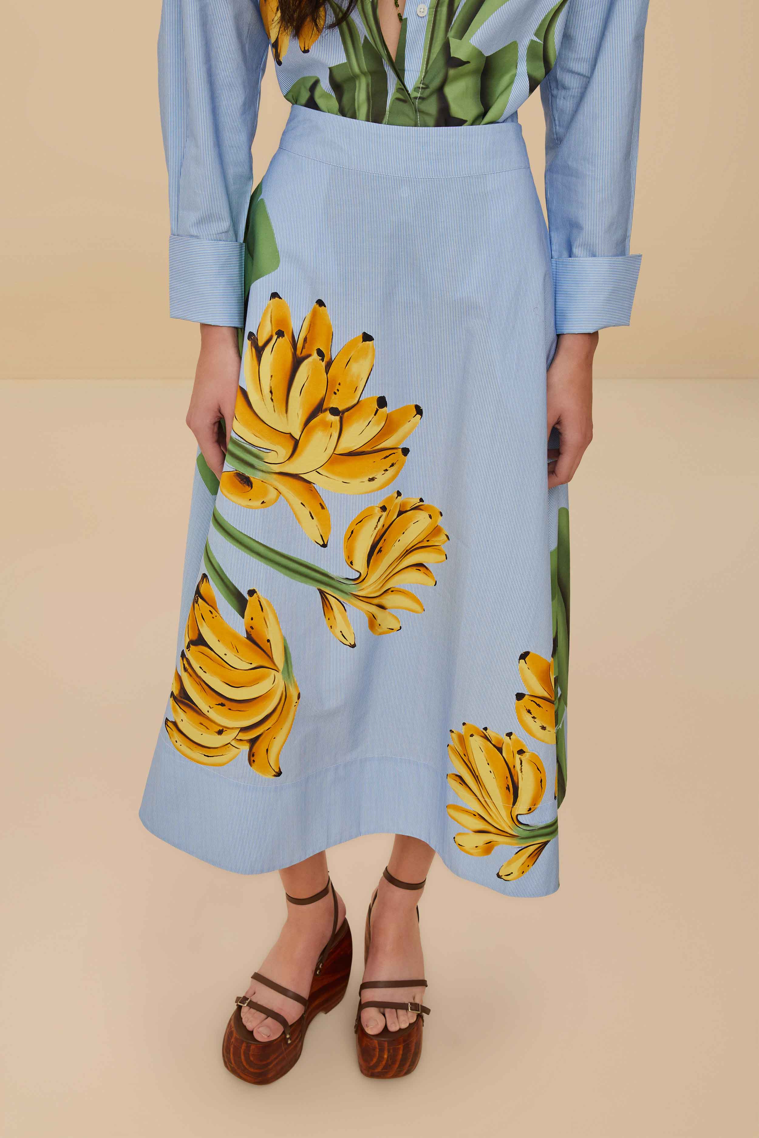Blue Banana Cocina Striped Midi Skirt