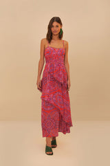 Red Paisley Scarf Loopy Trim Maxi Dress