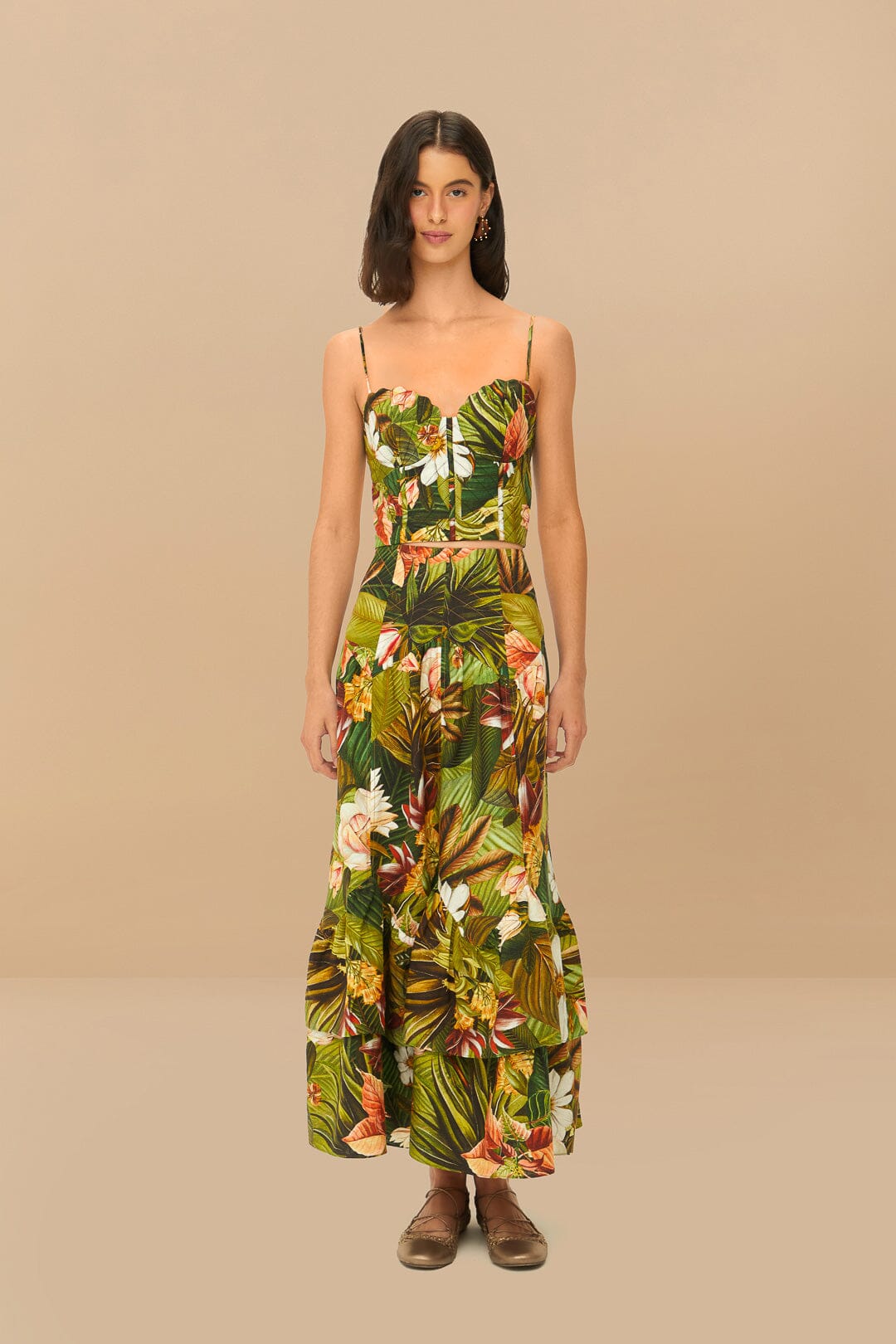 Multicolor Botanical Forest LENZING™ ECOVERO™ Euroflax™ Midi Skirt
