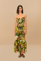 Multicolor Botanical Forest LENZING™ ECOVERO™ Euroflax™ Midi Skirt