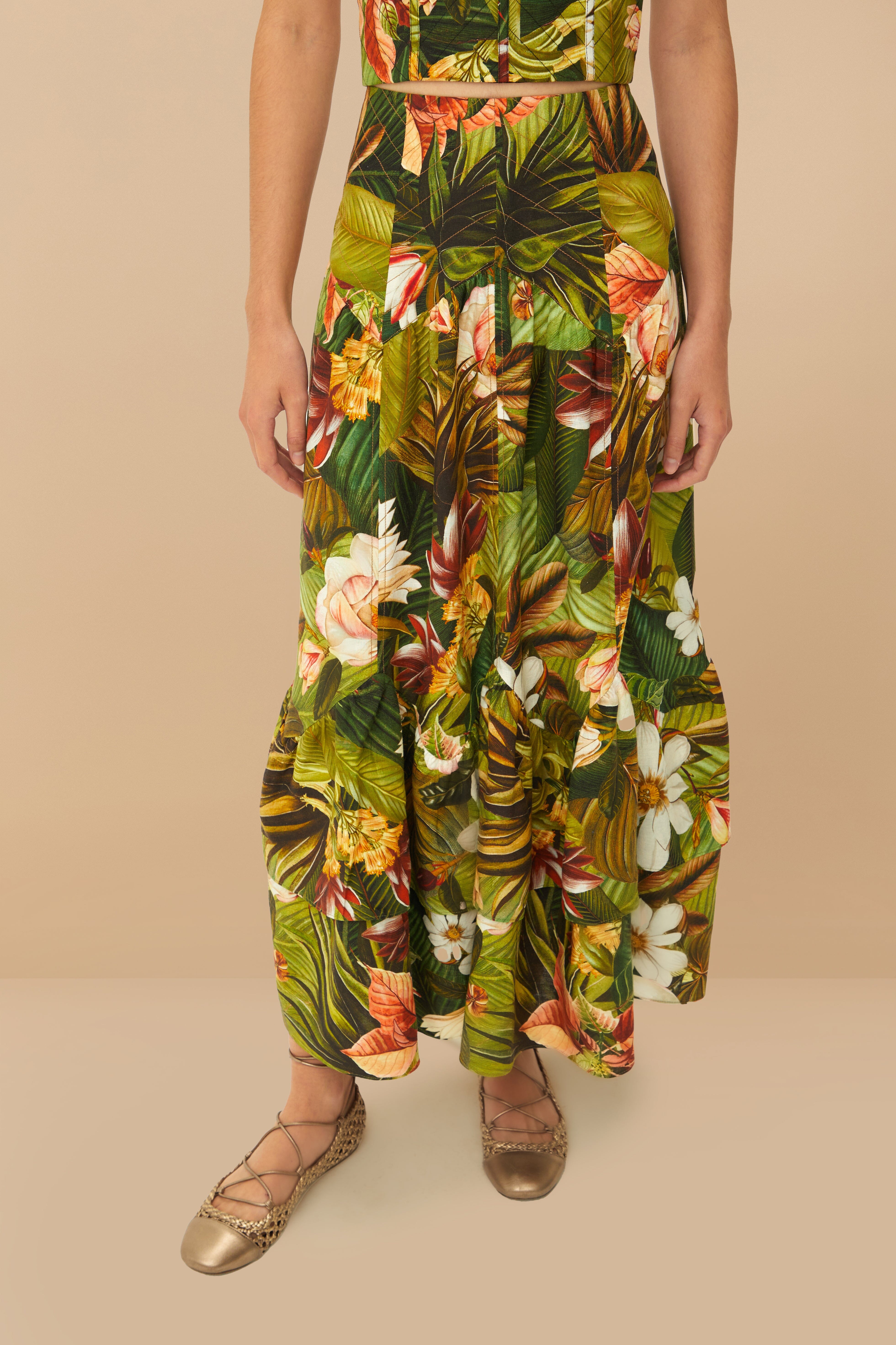 Multicolor Botanical Forest LENZING™ ECOVERO™ Euroflax™ Midi Skirt