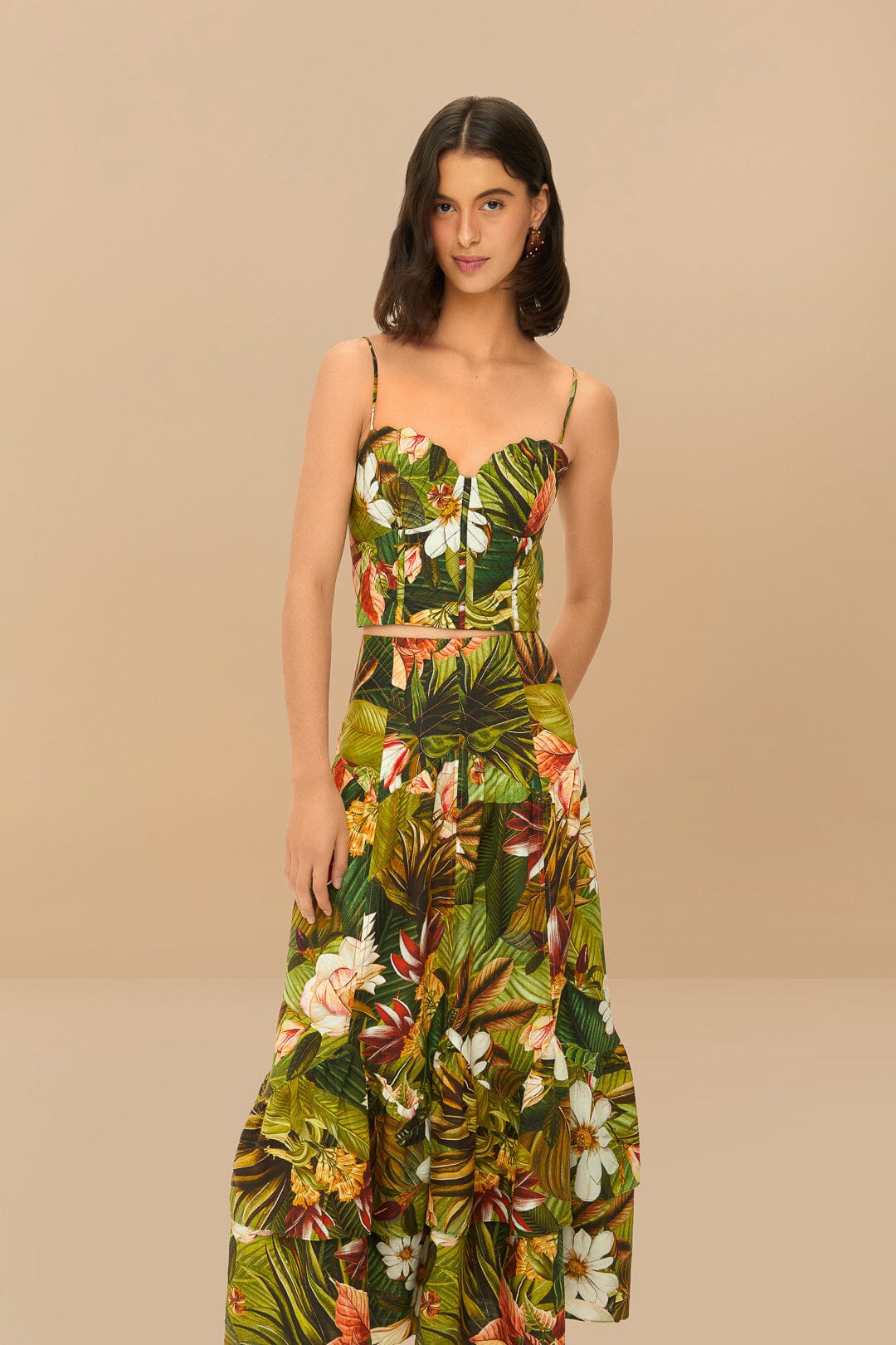 Multicolor Botanical Forest LENZING™ ECOVERO™ Euroflax™ Midi Skirt