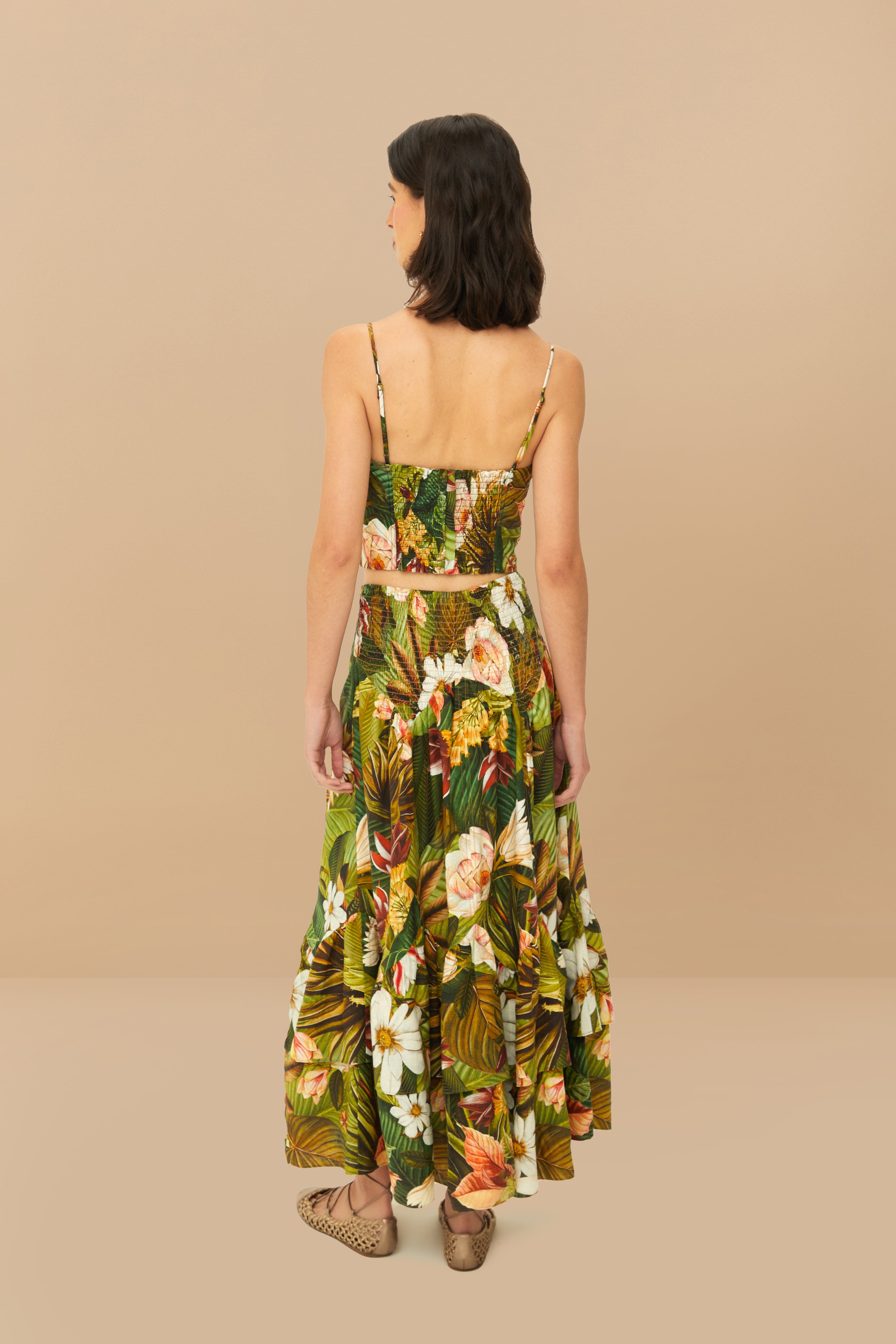 Multicolor Botanical Forest LENZING™ ECOVERO™ Euroflax™ Midi Skirt