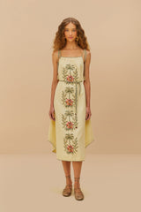 Sand Tropical Flower Embroidered LENZING™ ECOVERO™ Euroflax™ Maxi Dress