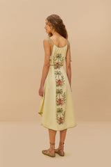 Sand Tropical Flower Embroidered LENZING™ ECOVERO™ Euroflax™ Maxi Dress