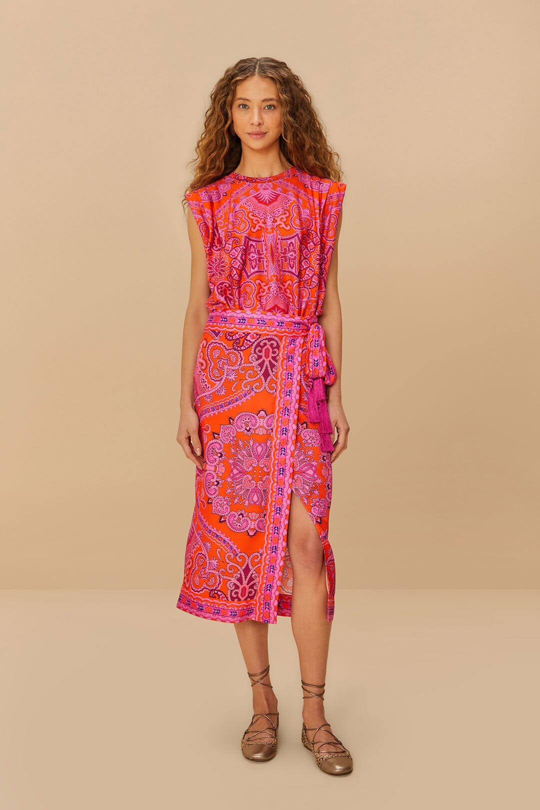 Red Paisley Scarf LENZING™ ECOVERO™ Viscose Midi Skirt