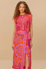 Red Paisley Scarf LENZING™ ECOVERO™ Viscose Midi Skirt
