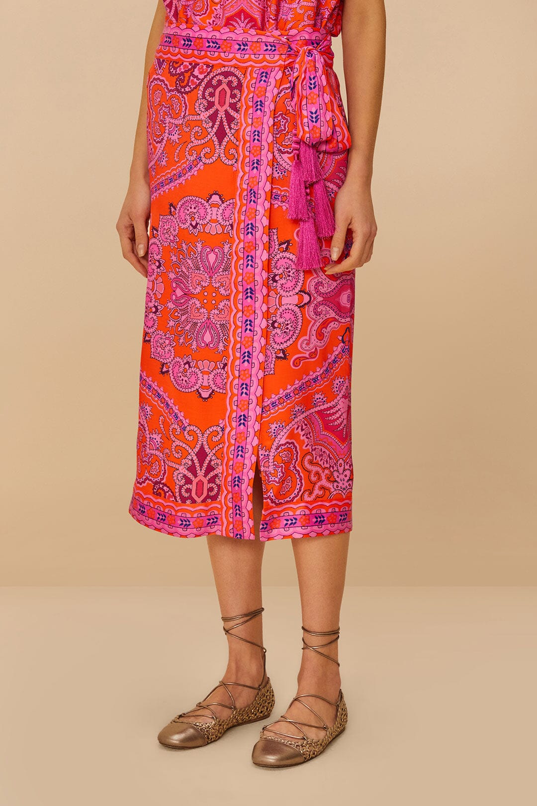 Red Paisley Scarf LENZING™ ECOVERO™ Viscose Midi Skirt