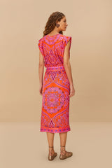 Red Paisley Scarf LENZING™ ECOVERO™ Viscose Midi Skirt