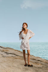 White Seashell Eyelet Mini Dress