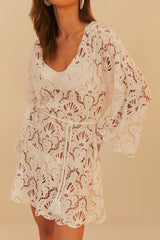 White Seashell Eyelet Mini Dress