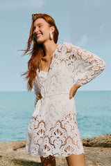 White Seashell Eyelet Mini Dress