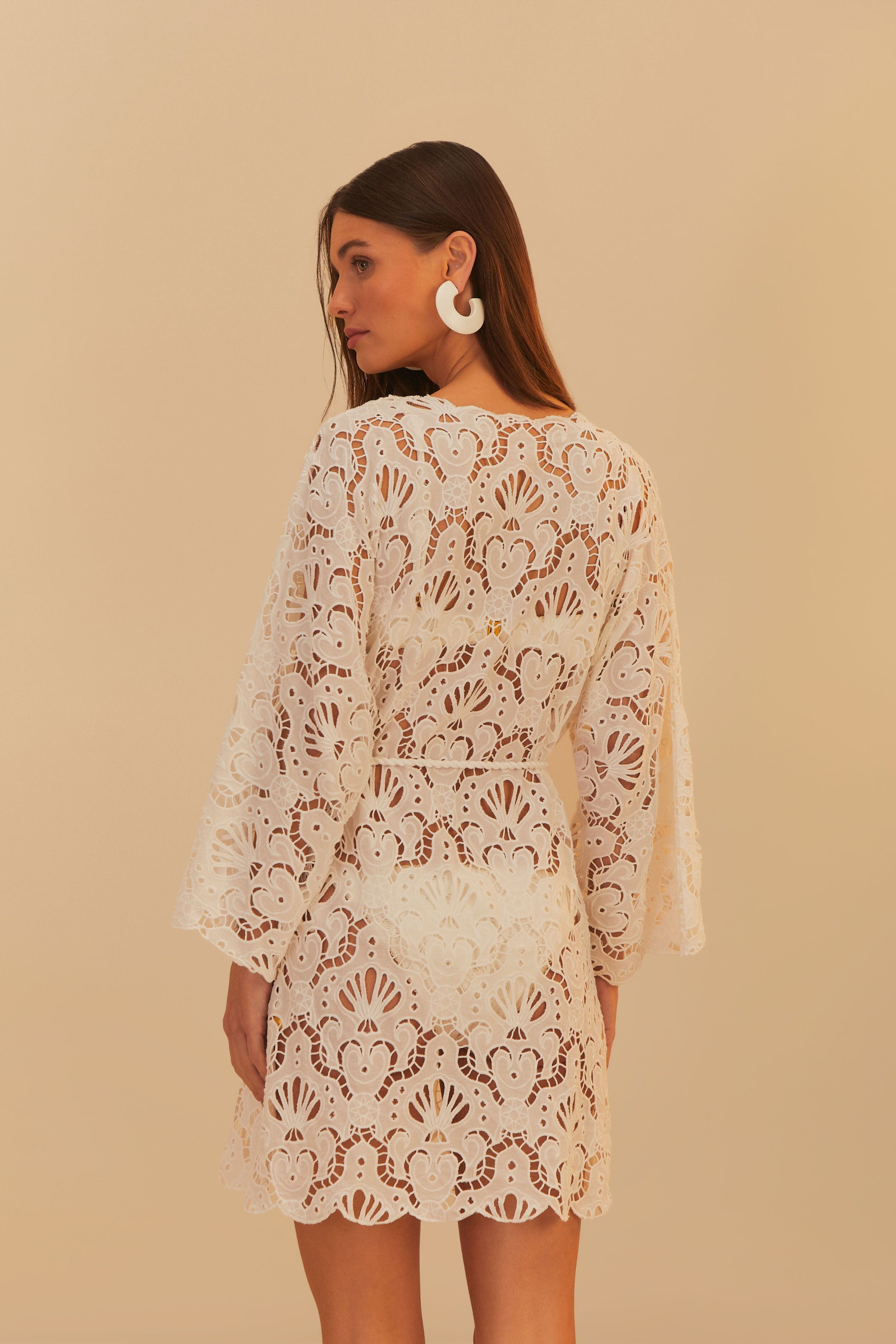 White Seashell Eyelet Mini Dress