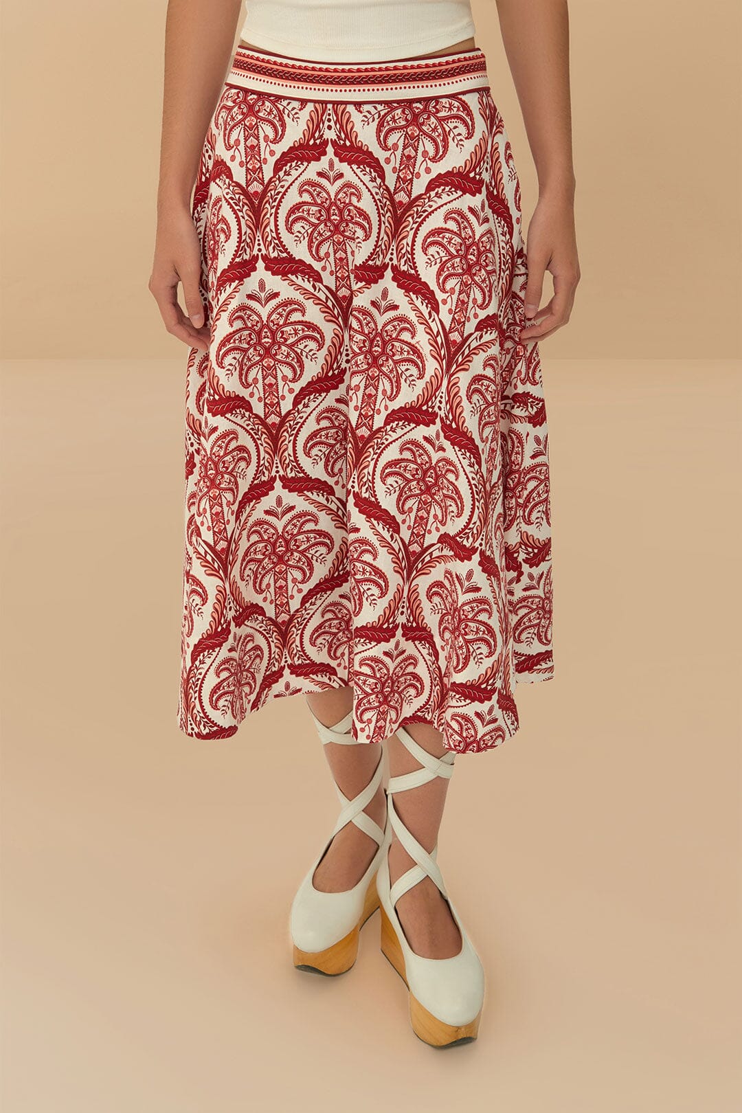 Off-White Tropical Cameo LENZING™ ECOVERO™ Euroflax™ Midi Skirt