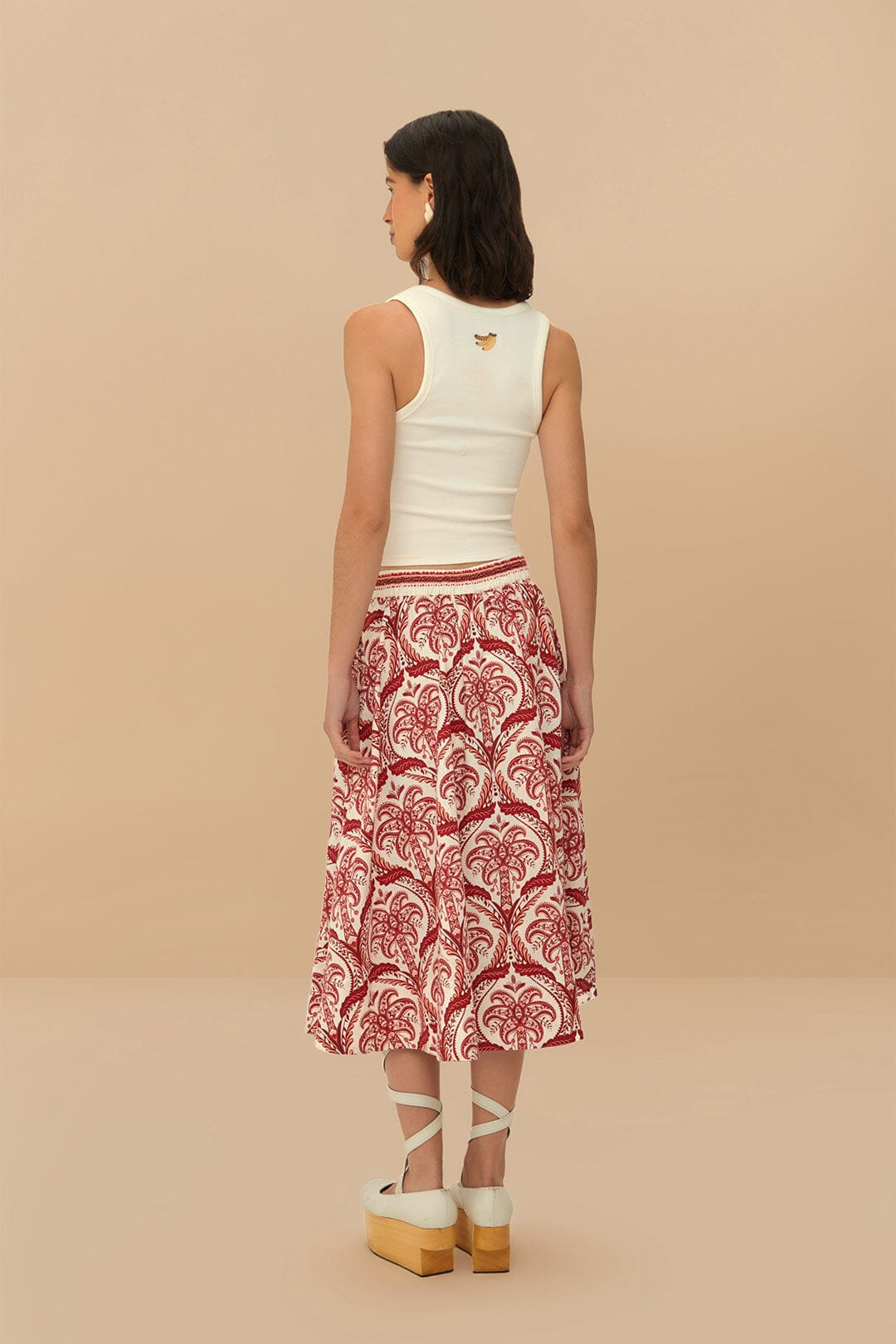 Off-White Tropical Cameo LENZING™ ECOVERO™ Euroflax™ Midi Skirt