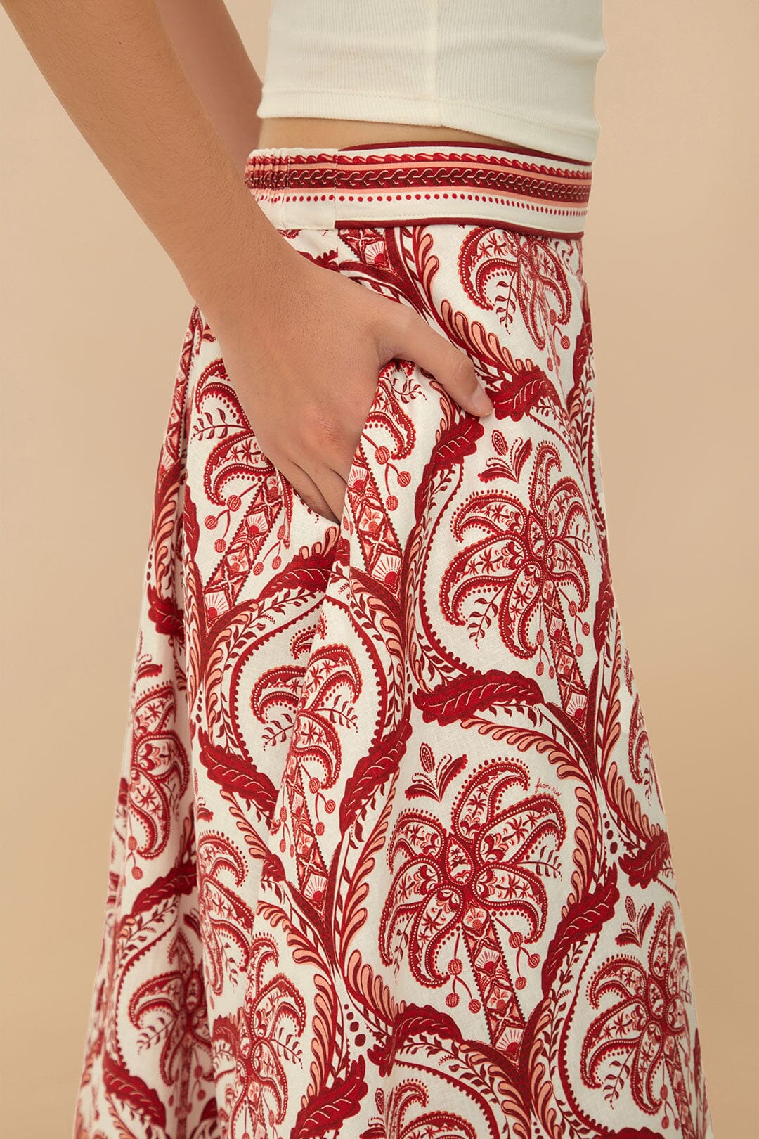 Off-White Tropical Cameo LENZING™ ECOVERO™ Euroflax™ Midi Skirt