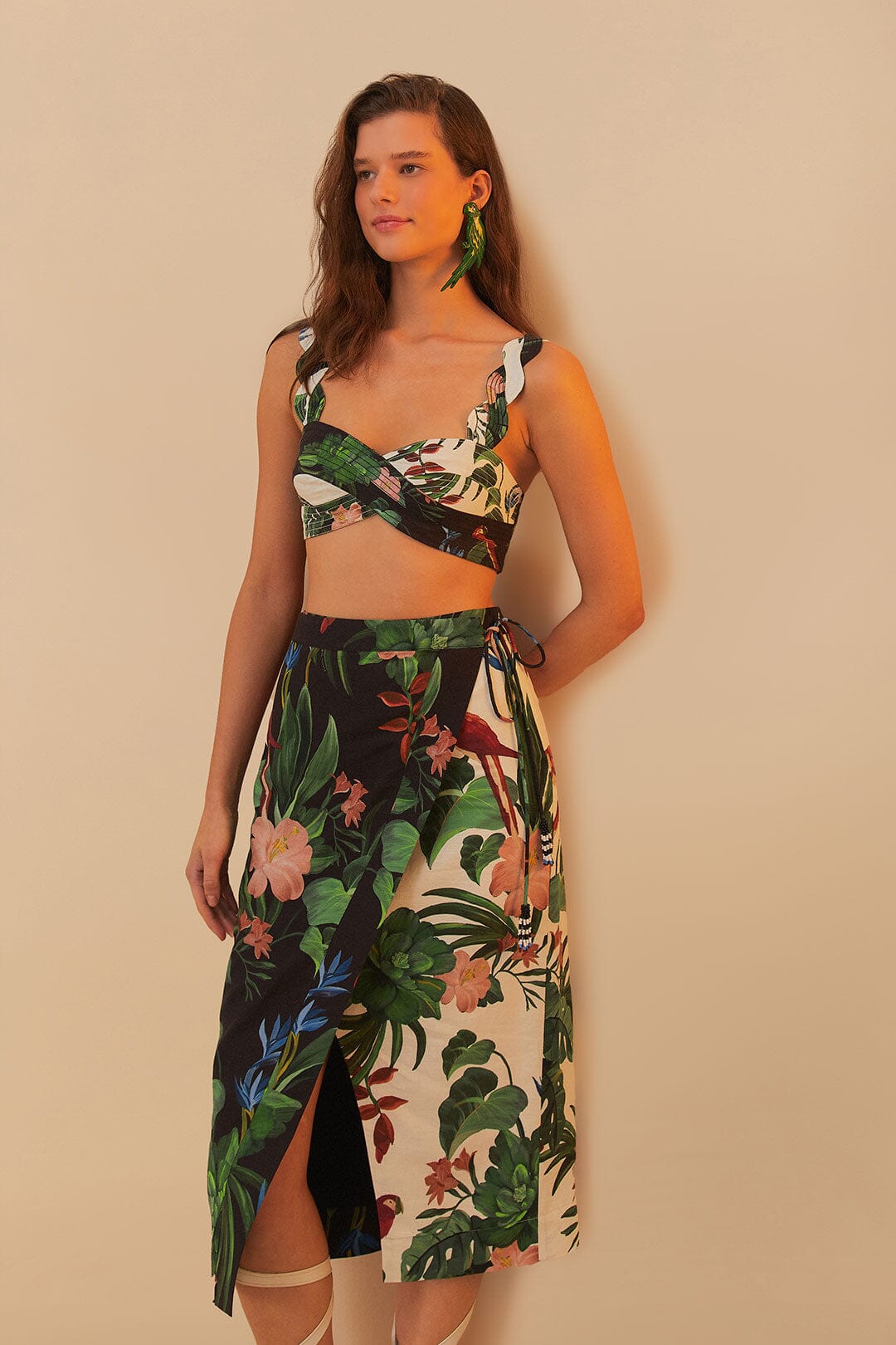 Mixed Midnight Macaw Fiesta LENZING™ ECOVERO™ Euroflax™ Midi Skirt