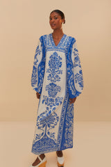 Off-White Delicate Tapestry Long Sleeve Maxi Dress
