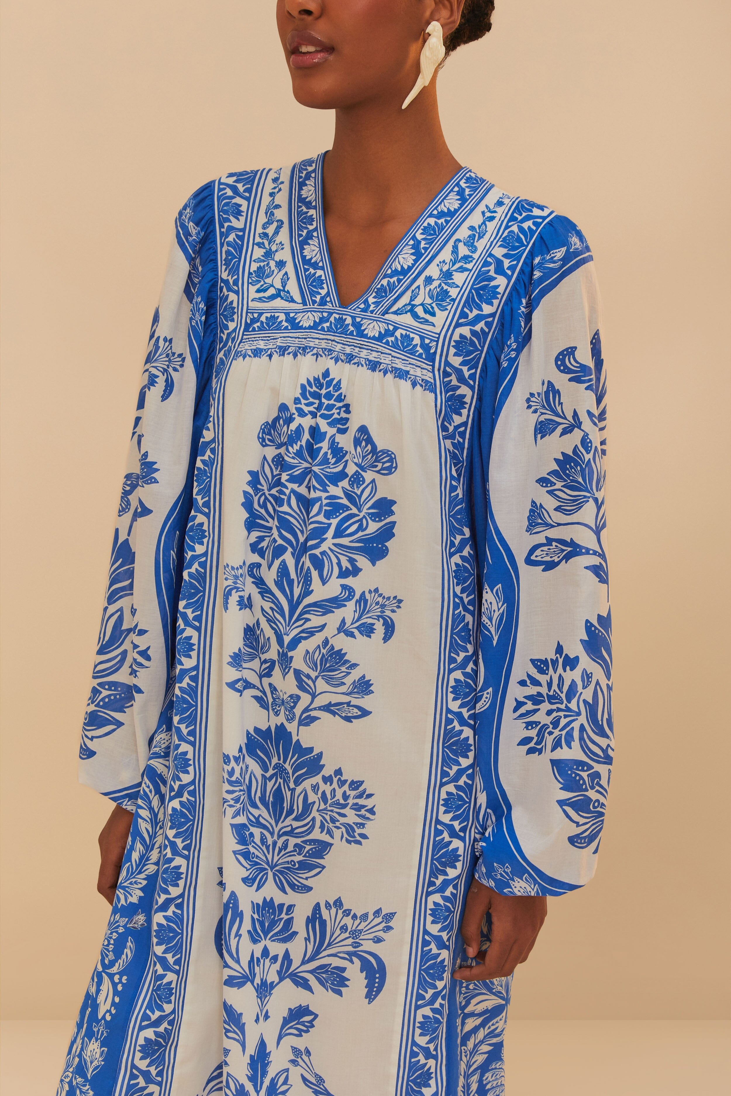 Off-White Delicate Tapestry Long Sleeve Maxi Dress
