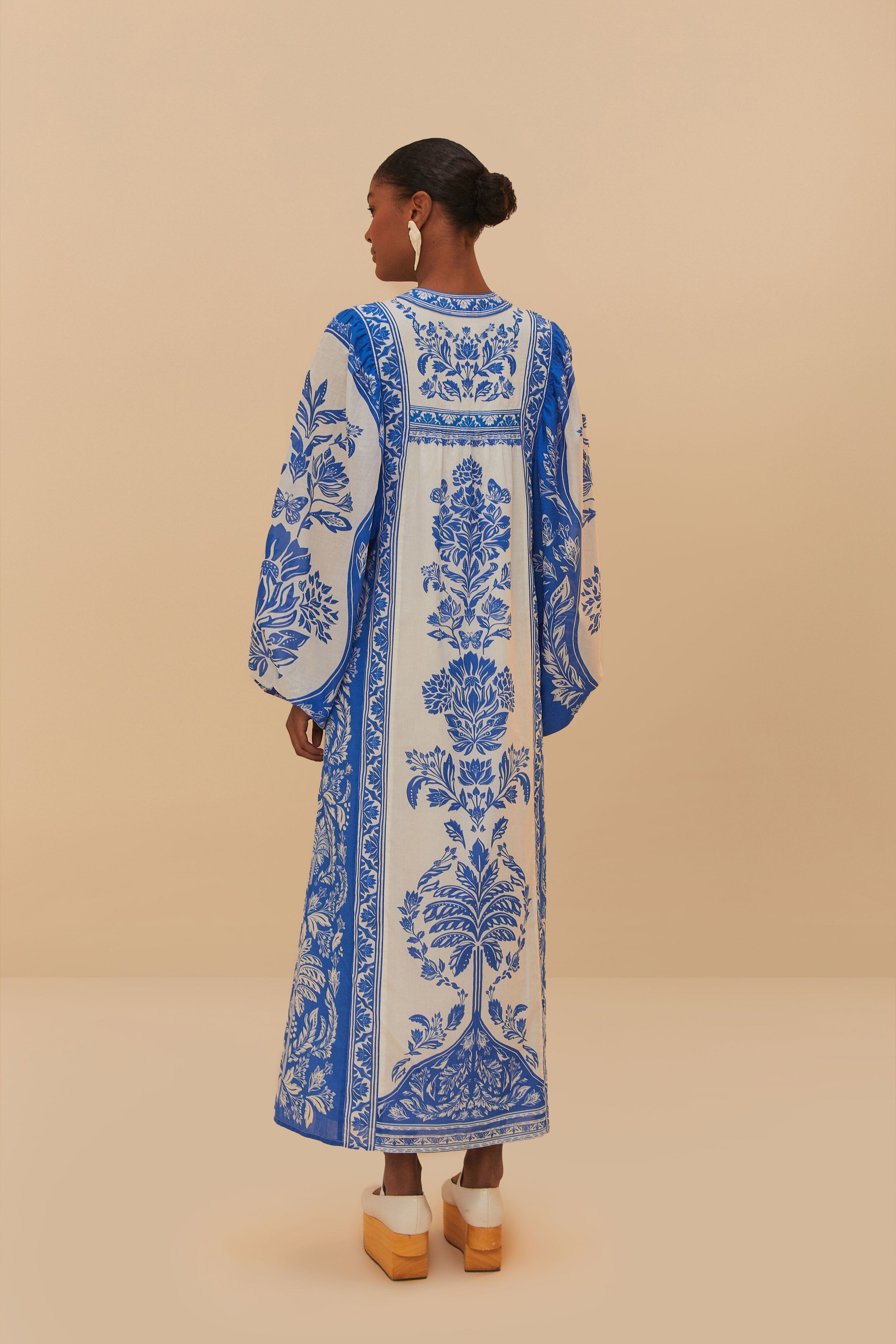 Off-White Delicate Tapestry Long Sleeve Maxi Dress