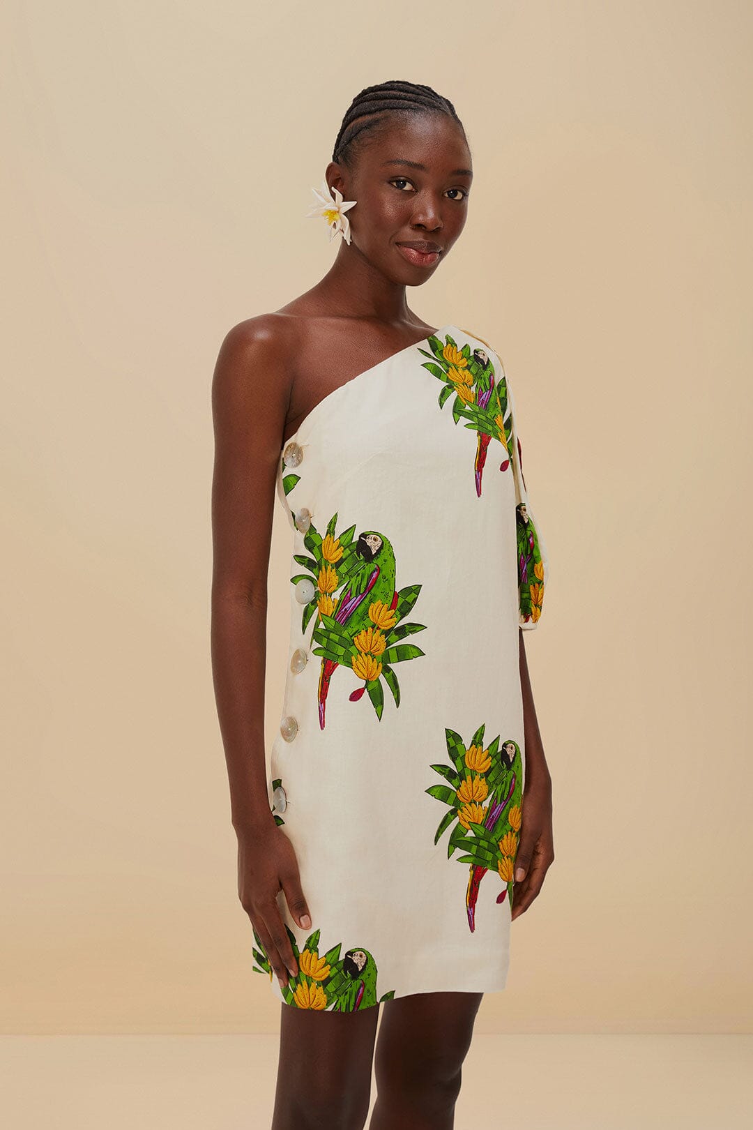Off-White Maracana Bird LENZING™ ECOVERO™ Euroflax™ Mini Dress