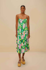 Green Painted Flowers LENZING™ ECOVERO™ Euroflax™ Midi Dress
