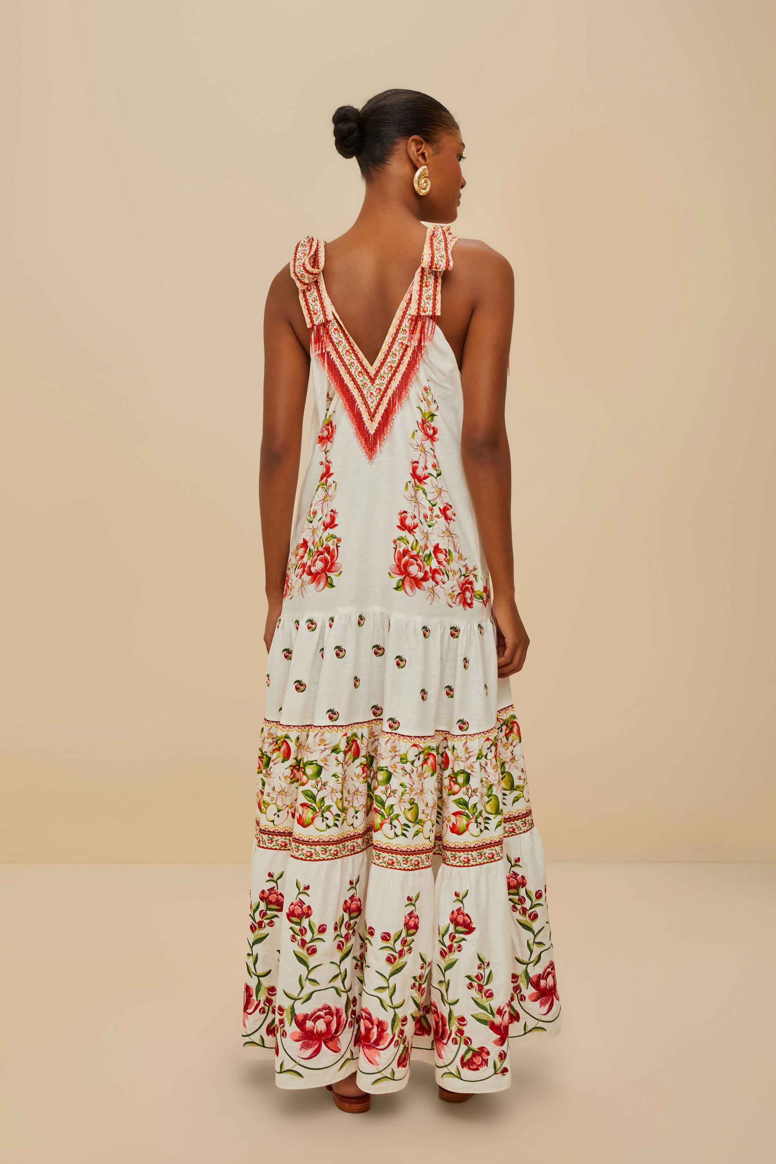 Off-White Apple Romance Embroidered LENZING™ ECOVERO™ Euroflax™ Maxi Dress
